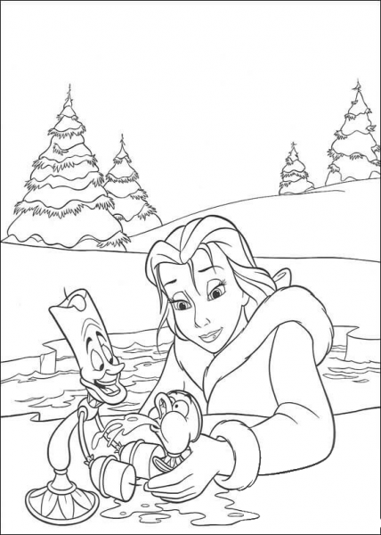 Belle and LumiÃ¨re coloring page image
