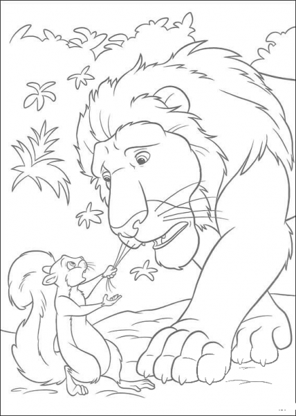 Benny the squirrel Asks Samson To Follow Him  coloring page image