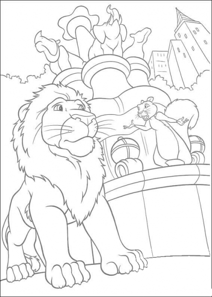 Benny The Squirrel Is Talking To Samson The Lion  coloring page image