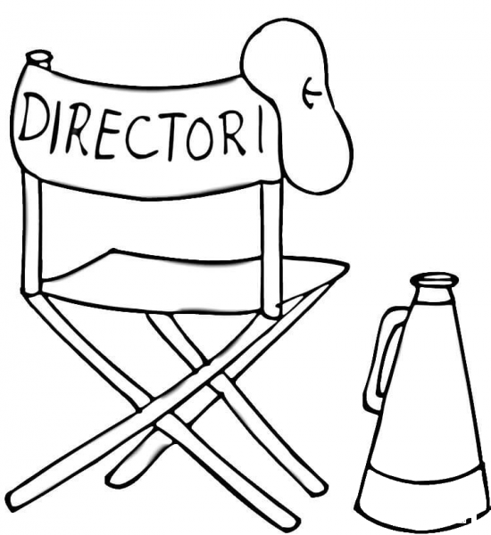 Beret, folding chair and megaphone of Film Director coloring page image