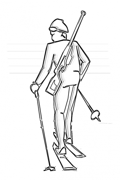 Biathlete in Competition  coloring page image