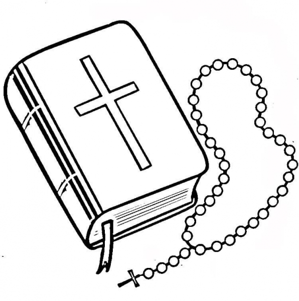 Bible and Rosary coloring page image
