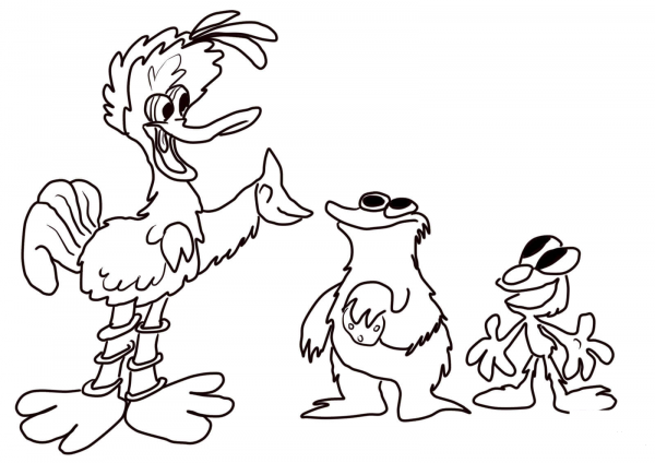 Big Bird and Two Monsters coloring page image