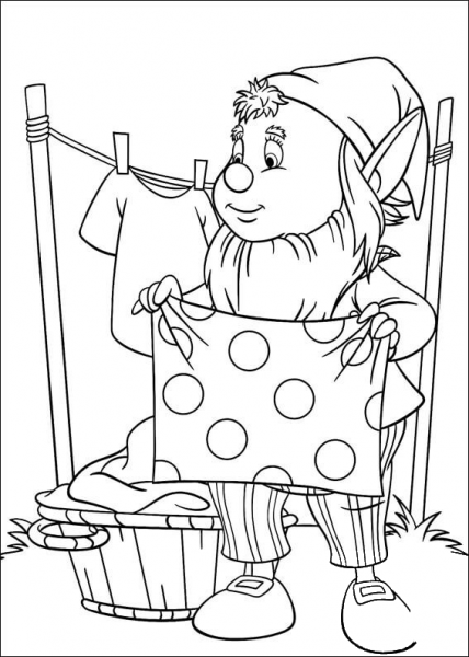 Big-Ears hangs the freshly washed clothes  coloring page image