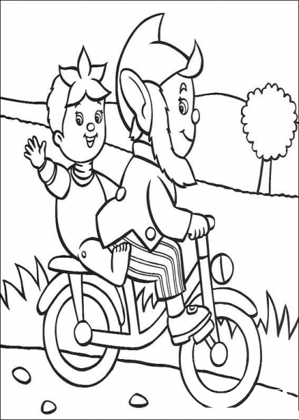 Big-Ears Rides A Bicycle With Noddy  coloring page image