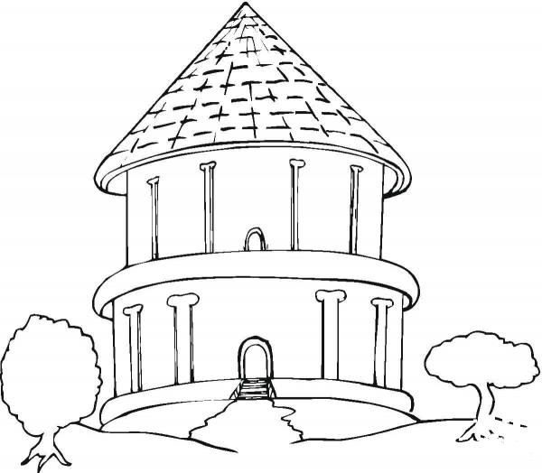 Big Round Bungalow In The Trees  coloring page image
