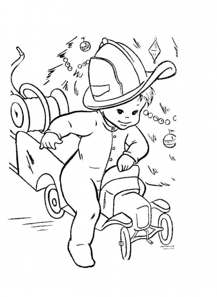 Billy Rides His Fire Truck  coloring page image