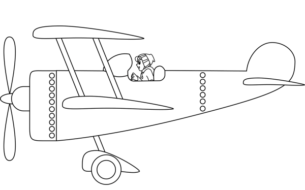 Biplane with Pilot coloring page image
