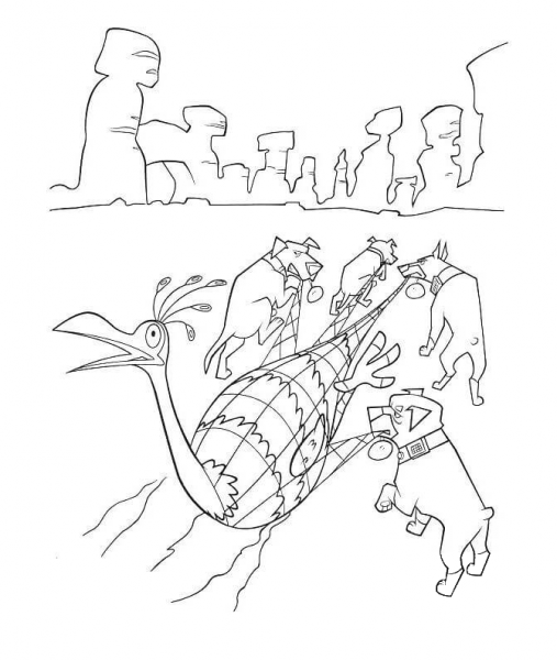 Bird Caught By Dogs  coloring page image