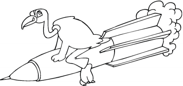 Bird Sitting on a Rocket coloring page image