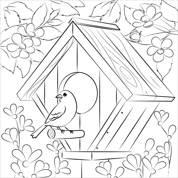 Birdhouse coloring page image