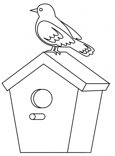 Birdhouse with Bird coloring page image