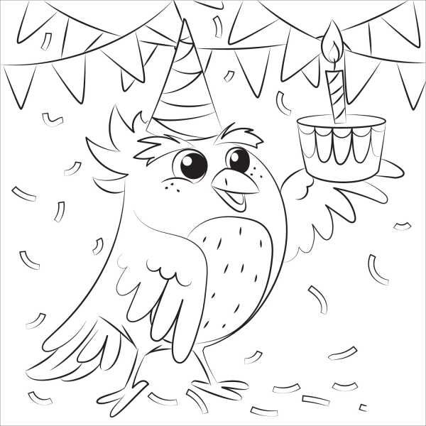 Birds Birthday coloring page image