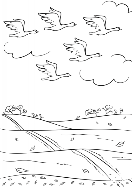Birds Fly South in Autumn coloring page image