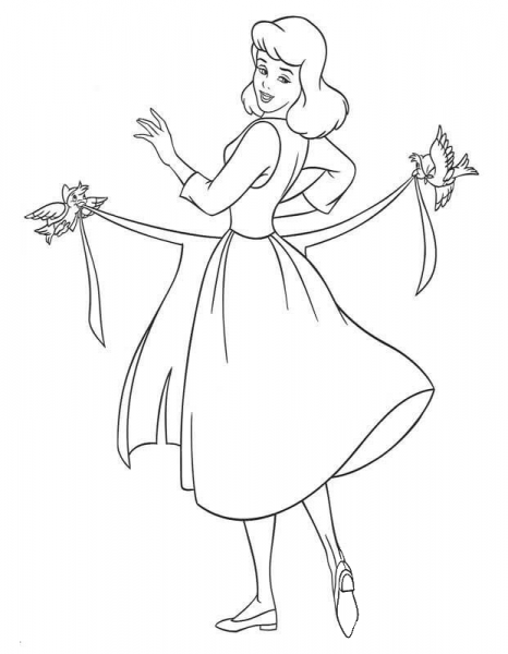 Birds Help Cinderella To Use Her Apron  coloring page image