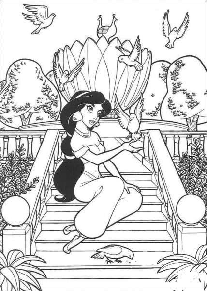 Birds Play With Jasmine  coloring page image