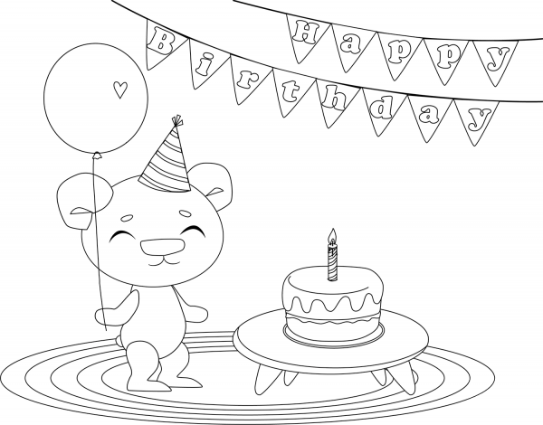 Birthday Bear coloring page image