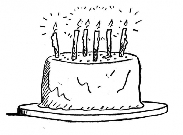 Birthday cake with burning candles coloring page image