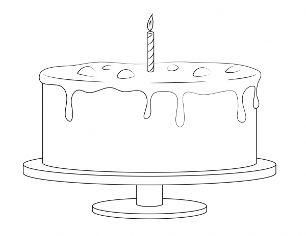 Birthday Cake with Candle coloring page image