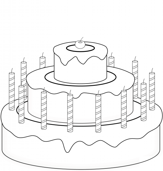 Birthday Cake with Cherry coloring page image