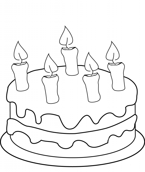 Birthday Cake with Five Candles coloring page image