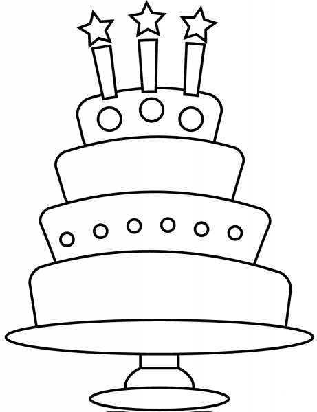 Birthday Cake with Three Candles coloring page image