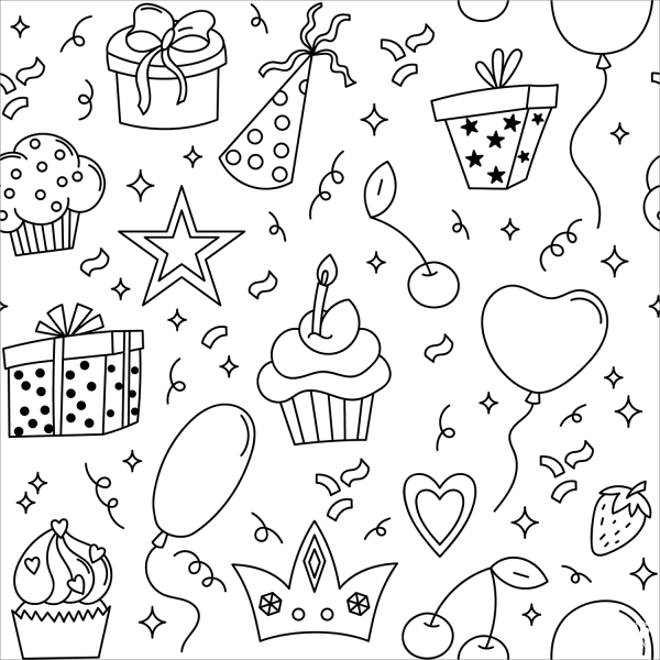 Birthday Pattern coloring page image