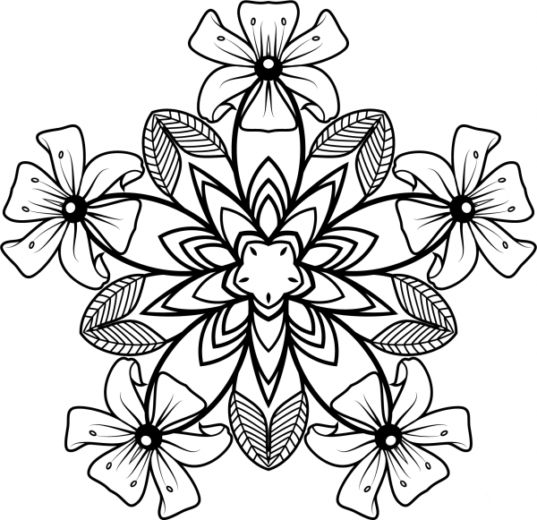 Black and White Floral Design coloring page image