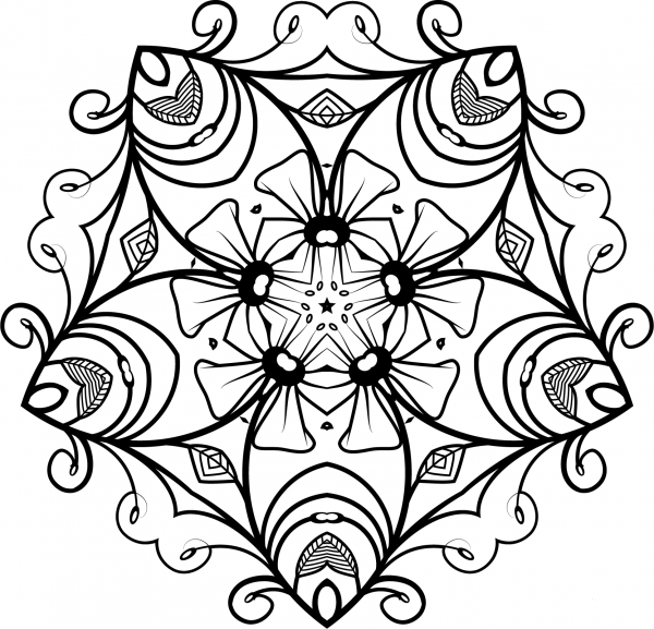 Black and White Floral Design coloring page image