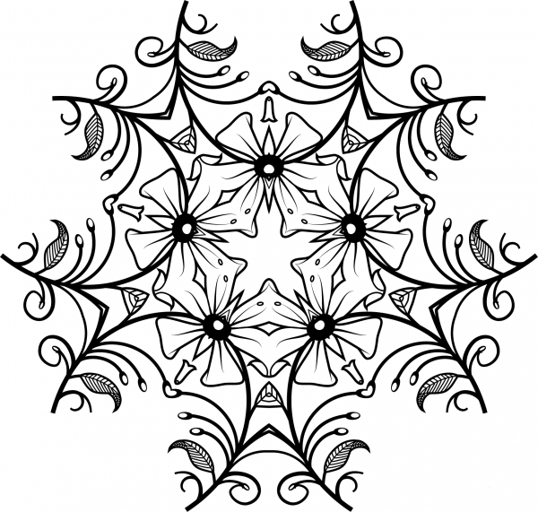 Black and White Floral Design coloring page image