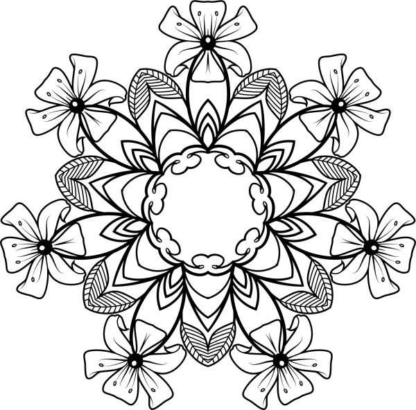 Black and White Floral Design coloring page image