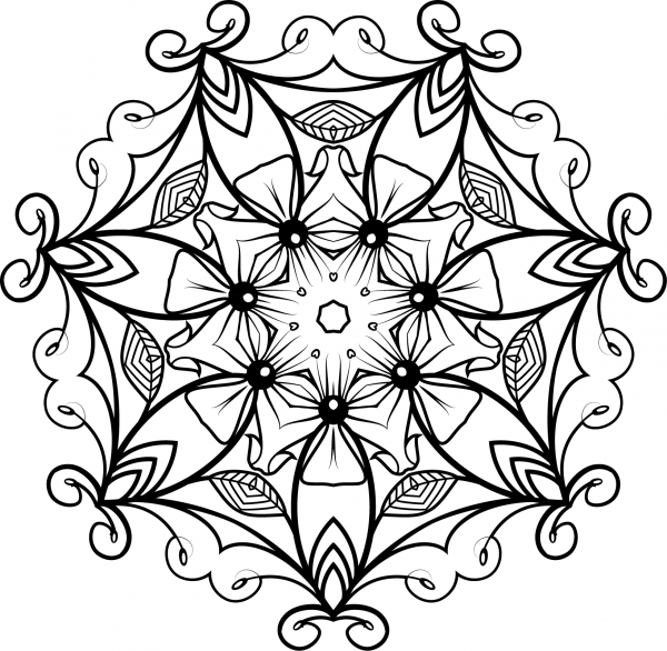 Black and White Floral Design coloring page image