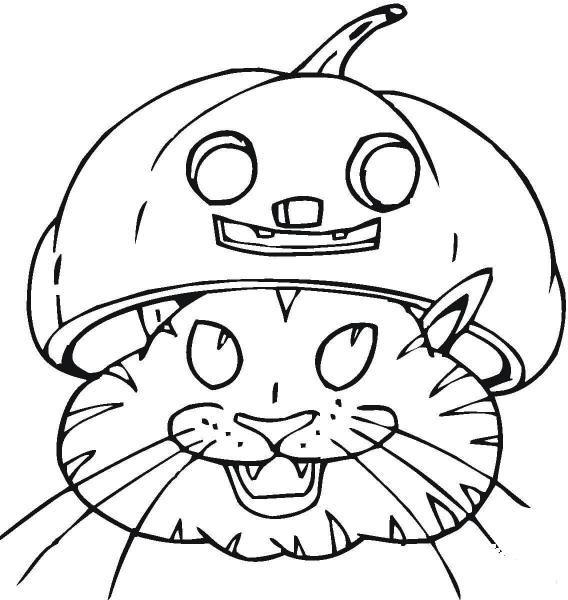 Black Cat In Jack-O-Lantern coloring page image