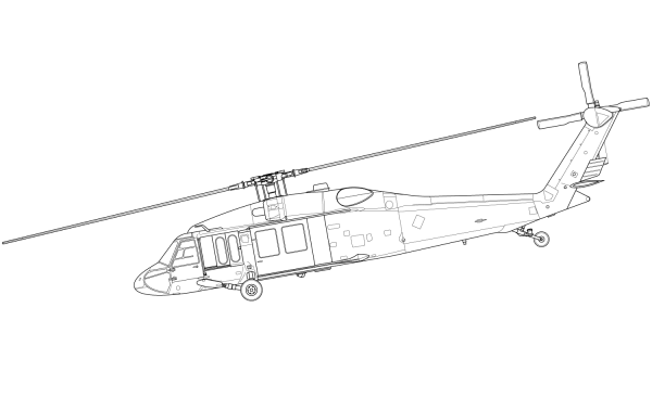 Black Hawk Helicopter coloring page image