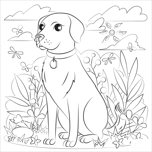 Black Lab coloring page image
