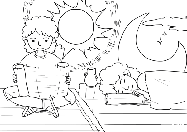 Blessed is the One Whose Delight is in the Law of the Lord and Who Meditates on His Law Day and Night coloring page image
