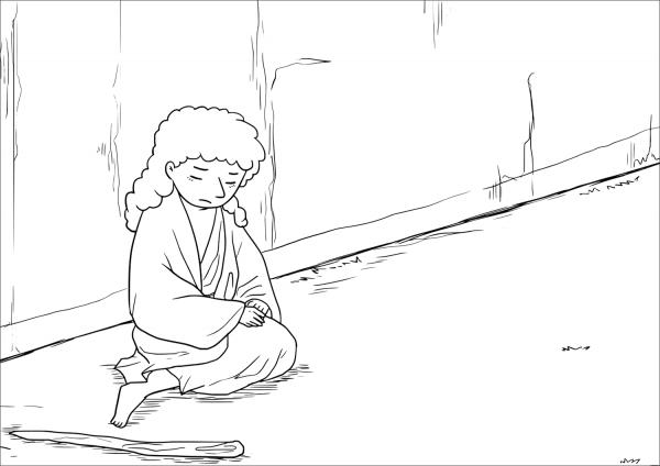 Blind Bartimaeus Receives His Sight (Mark 10:46-52) coloring page image