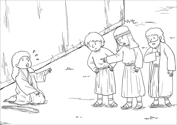 Blind Bartimaeus Receives His Sight (Mark 10:46-52) coloring page image