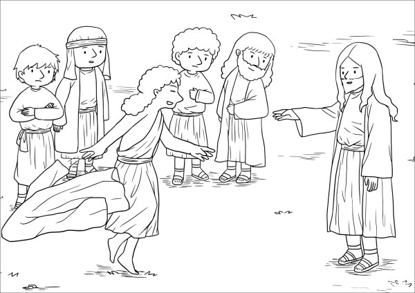 Blind Bartimaeus Receives His Sight (Mark 10:46-52) coloring page image
