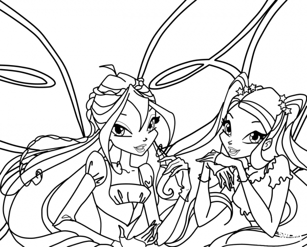 Bloom and Stella coloring page image