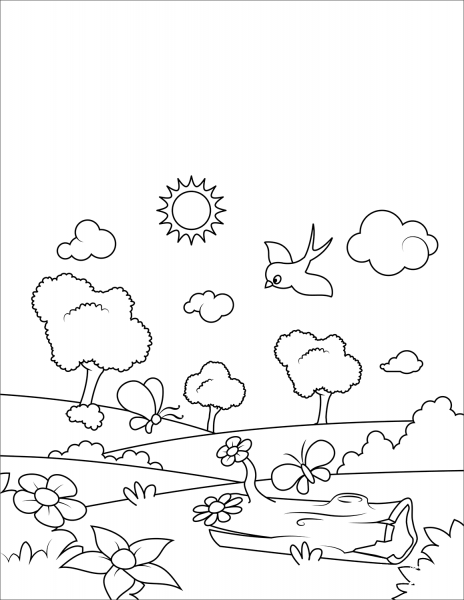 Blossoming Spring coloring page image