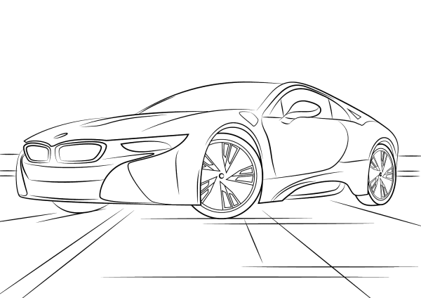 BMW i8 coloring page image