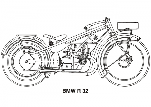 BMW R32 Motorcycle coloring page image