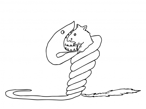 Boa Constrictor Swallowing an Animal coloring page image