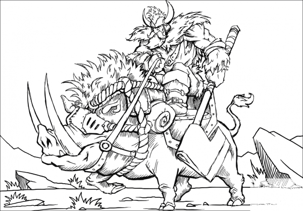 Boar Rider Dwarf coloring page image