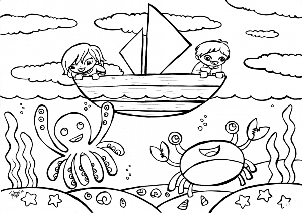 Boating coloring page image