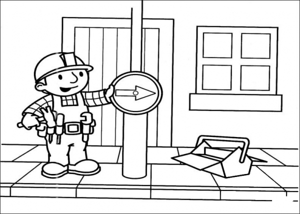 Bob Reads The Traffic Sign  coloring page image