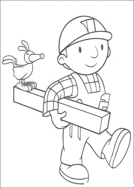 Bob The Builder Is Holding A Wood  coloring page image