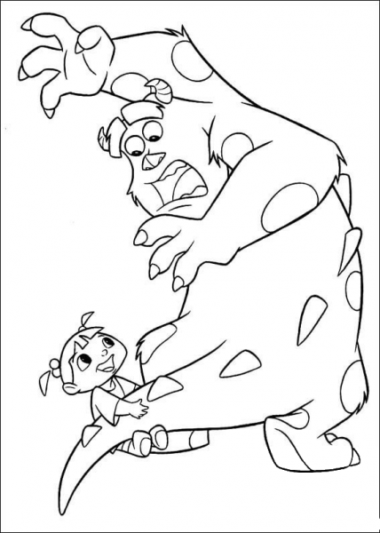 Boo Holds Sulley’s Tail  coloring page image