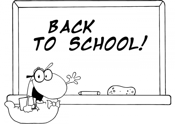 Bookworm and Back to School Chalk Board coloring page image